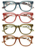4-Pack Women’s Stylish Square Reading Glasses – Colorful Marbled Temples Reader