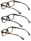 3-Pack Rectangular Reading Glasses for Men – with Mosaic Pattern Temples - Clear