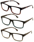 3-Pack Rectangular Reading Glasses for Men – with Mosaic Pattern Temples - Clear