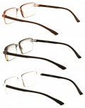 3 Pairs Men’s Lightweight Blue Light Blocking Reading Glasses – Rimless Rectangl