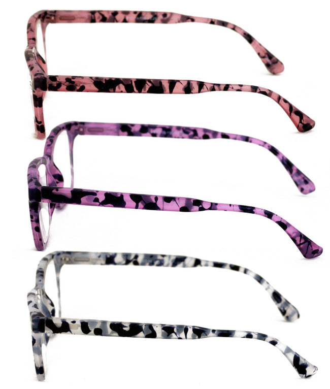 3 Pairs Women’s Reading Glasses – Clear Full-Magnification Lenses, Spring Hinges