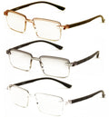 3 Pairs Men’s Lightweight Blue Light Blocking Reading Glasses – Rimless Rectangl
