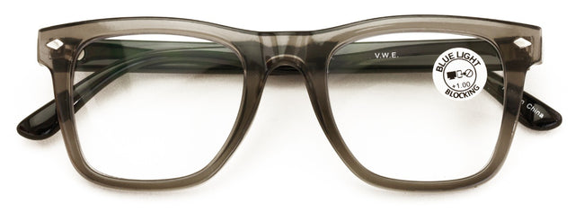 Men Square Blue Blocker Reading Glasses - AR Coating - Anti-Scratch Clear Reader