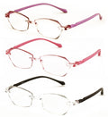 3 Pairs Women’s Rimless Octagon Reading Glasses – Lightly Tinted Lens, Anti Blue