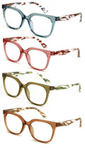 4-Pack Women’s Stylish Square Reading Glasses – Colorful Marbled Temples Reader