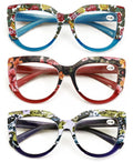 3 Pairs Women Large Bold Oversized Floral Reading Glasses Vintage Readers DR05 - Vision World