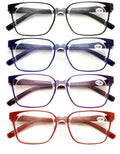 4 Pairs Transparent Reading Color Glasses - Spring Hinge Square Clear Reader - Vision World