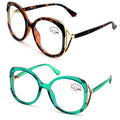 2 Pairs Women Oversized Fashion Butterfly Anti Blue Ray UV Reading Glasses Metal