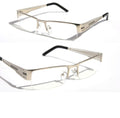 Rectangular Half Rimless Metal Sun-Glasses Eye-wear Optical RX Silver Clear lens - Vision World