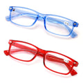 2 Pairs Blue Red Frame Rectangular Reading Glasses - Lightweight Simple Readers - Vision World