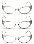 3 Pairs Women Cateye Reading Glasses Rhinestones Stylish Comfortable Reader DR04 - Vision World