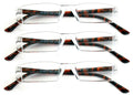 3 Pairs Small Rectangular Reading Glasses - Unisex Lightweight Spring Hinge - Vision World