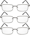 3 Pairs Rectangle Metal Reading Glasses Spring Hinge Lightweight Unisex Readers - Vision World