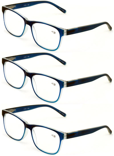 3 Pairs Matte Translucent Classic Reader - Spring Hinge - Unisex Reading Glasses - Vision World
