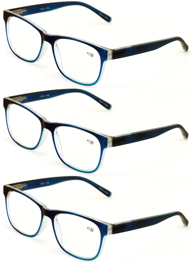 3 Pairs Matte Translucent Classic Reader - Spring Hinge - Unisex Reading Glasses - Vision World