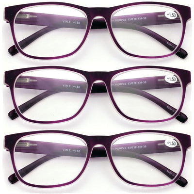 3 Pairs Matte Translucent Classic Reader - Spring Hinge - Unisex Reading Glasses - Vision World