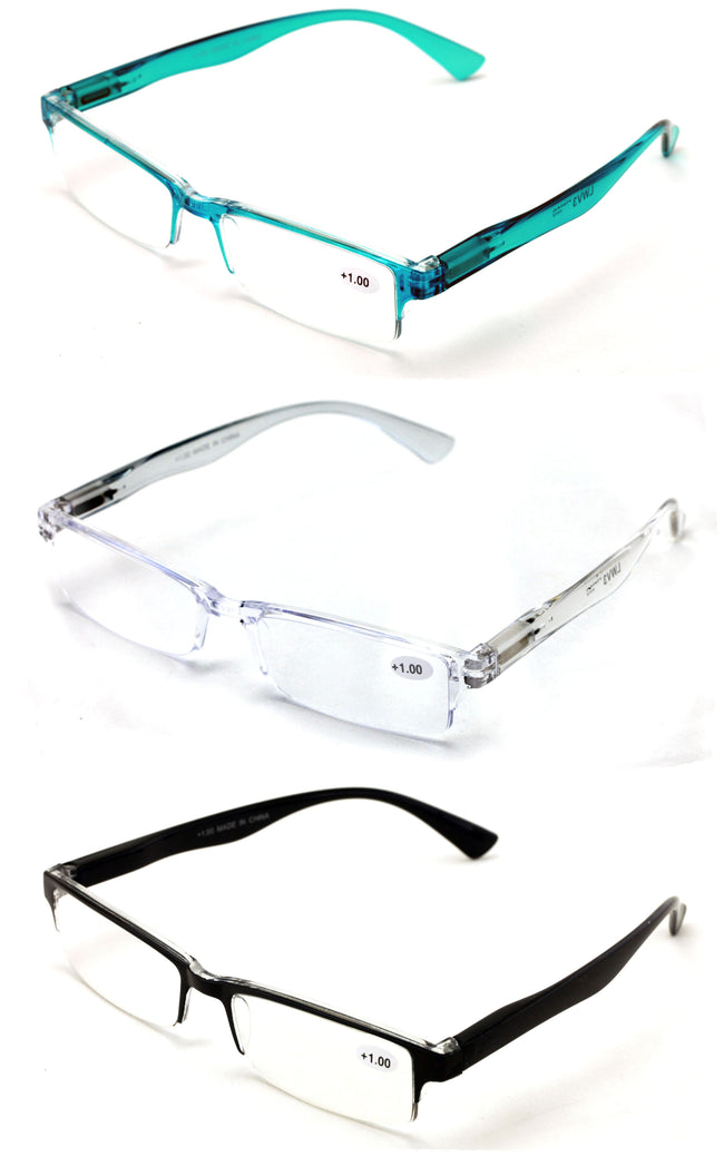 3 Pairs Lightweight Rectangular Unisex Readers Spring Hinge slim Reading Glasses - Vision World