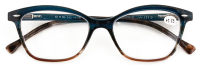 Women 2 Tone Cateye Clear Progressive Reading Glasses - Zero Power On Top Reader