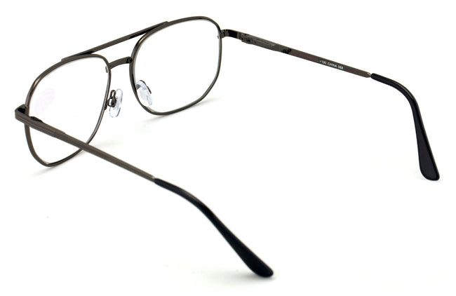Bifocal Metal Aviator Reading Glasses Big Lens Spring Hinge Square Clear Reader - Vision World