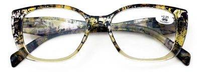 Women 2-tone bold marble print reading glasses - Spring Hinge Clear Lens Reader