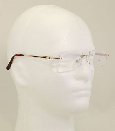 Men Metal Rimless Diamond Cut Anti Blue Blocker UV Reading Glasses - Clear Lens