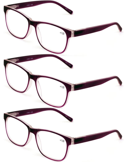 3 Pairs Matte Translucent Classic Reader - Spring Hinge - Unisex Reading Glasses - Vision World