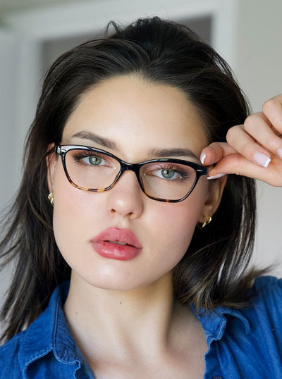 Women 2 Tone Cateye Clear Progressive Reading Glasses - Zero Power On Top Reader