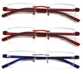 3 Pairs Lightweight Rimless Reading Glasses Metal with Flexi Temple Anti Blue UV