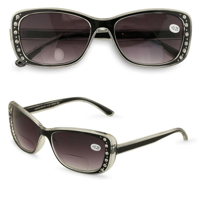 Women Bifocal Reading Sunglasses Reader Glasses Fashion Rhinestone Translucent - Vision World