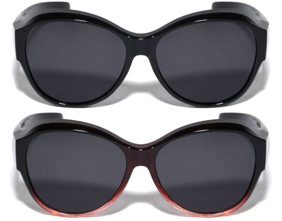 2 Pairs Large Women Oval Polarized Fit over Sunglasses - Wear Over Prescription