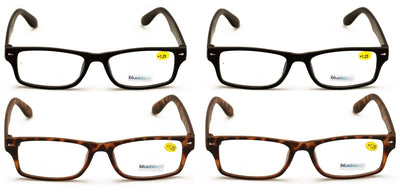 4 Pairs of simple rectangular blue blocker reading glasses - Anti Fatigue Reader