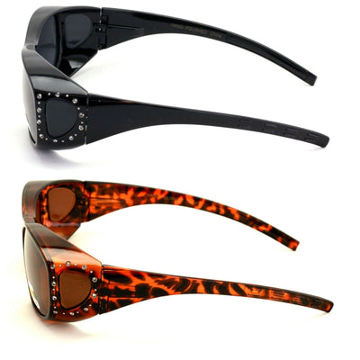 2 Pairs Women Polarized Fit Over Glasses Sunglasses Rhinestone Rectangular Frame - Vision World