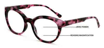 Women Round Progressive Clear Bifocal Reading glasses -No Line Zero Power on ToP