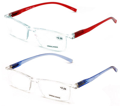 2 Pairs Lightweight Transparent Frame Clear Rectangular Readers Reading Glasses - Vision World
