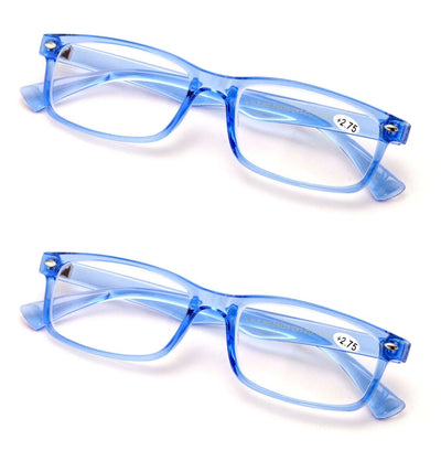 2 Pairs Blue Red Frame Rectangular Reading Glasses - Lightweight Simple Readers - Vision World
