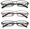 3 Pairs Slim Metal Rectangular Reading Glasses Spring Hinge High Power Reader