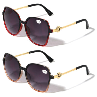 2 Pairs Oversized Women Bifocal Reading Sunglasses Metal Temple LionHead  Reader