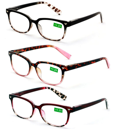 3 Pairs Classic Reader Spring Hinges Half Translucent Leopard Reading Glasses - Vision World