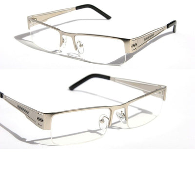 Rectangular Half Rimless Metal Sun-Glasses Eye-wear Optical RX Silver Clear lens - Vision World