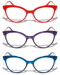 3 Pairs Women Cateye Pointed Tip Reading Glasses Metal Temple Clear Readers Red