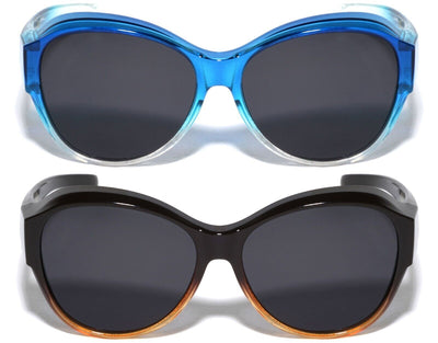 2 Pairs Large Women Oval Polarized Fit over Sunglasses - Wear Over Prescription