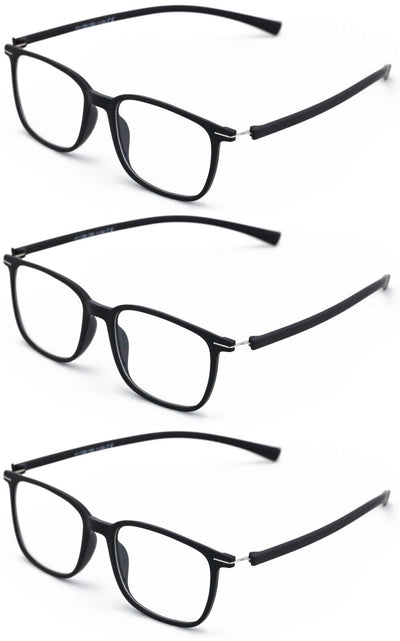 3 Pairs Men Lightweight TR90 Wide Fitment Reading Glasses With Extended Temple