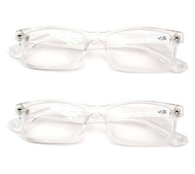 2 Pairs Clear Frame Rectangular Reading Glasses - No Logo Simple Readers - Vision World