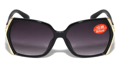 Women Bifocal Oversized Rhinestones Reading Glasses - UV 400 Protection Readers