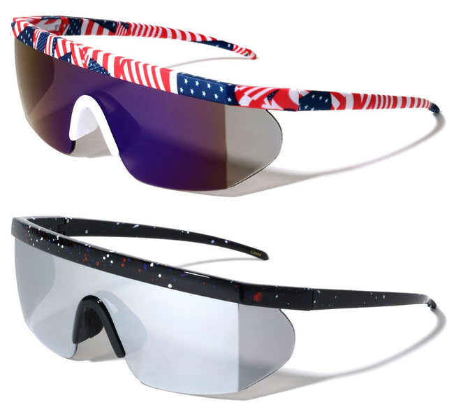 2 Pairs Sport USA Flag Print Sunglasses - One Piece Lens UV400 Protection ROBOT - Vision World