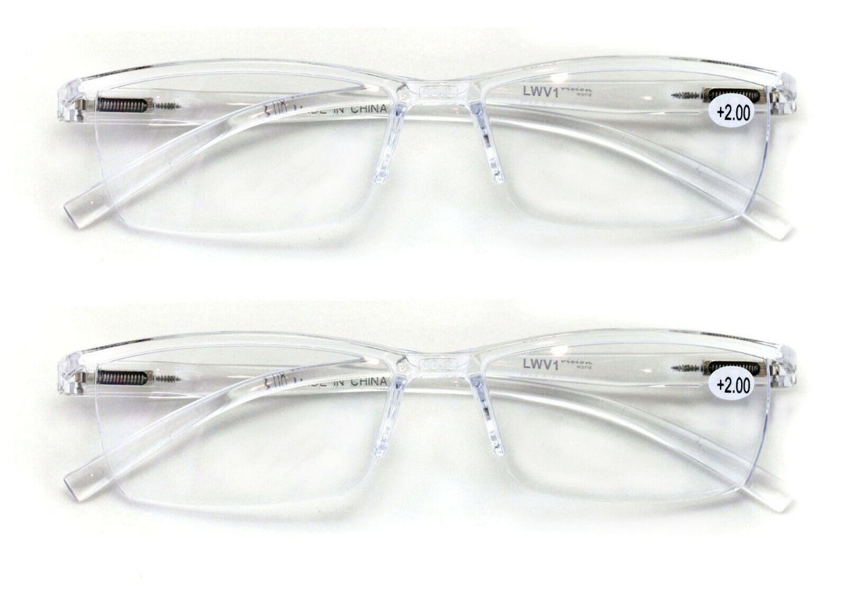 2 Pairs Lightweight Transparent Frame Clear Rectangular Readers Readin ...