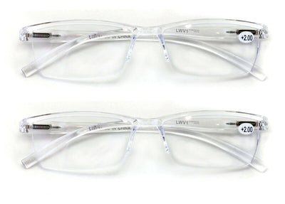2 Pairs Lightweight Transparent Frame Clear Rectangular Readers Reading Glasses - Vision World