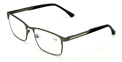 Men Premium Rectangular Stainless Steel Reading Glasses /w Anti-Blue Lens Reader - Vision World