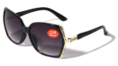 Women Bifocal Oversized Rhinestones Reading Glasses - UV 400 Protection Readers