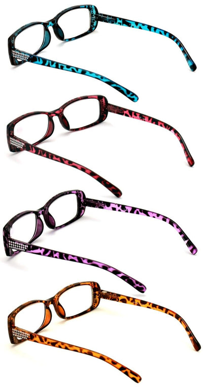 4 Pairs women rectangular spring hinge leopard print readers reading glasses